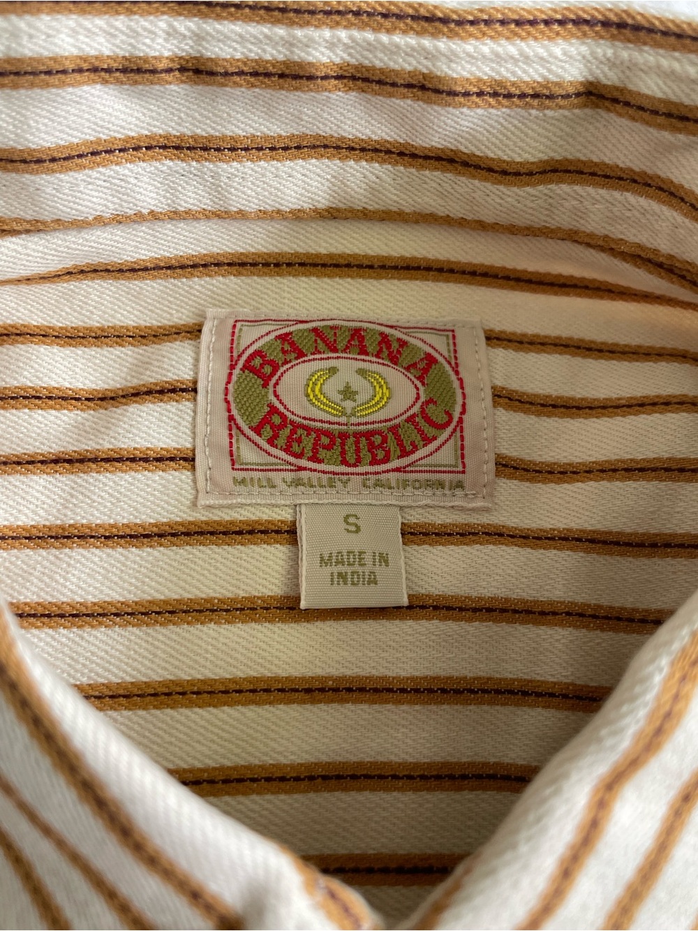 Banana Republic Cream & Tan Striped Button-Down Shirt - Picture 3 of 9